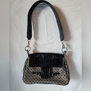 Vintage Nine And Company Purse, Black And Gray Geometric Pattern, Faux Leather